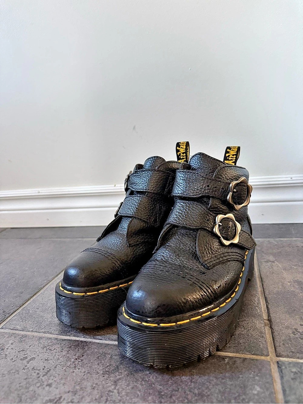 Dr. Martens Flower Buckle Leather Platform Boots Platform